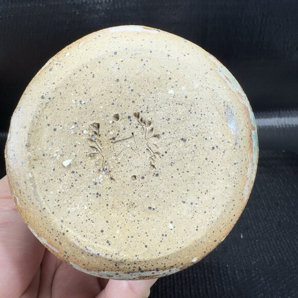 Vintage Hand Made Stoneware Pottery Bud Vase Brown Green Glaze Artist Marked VTG - Picture 8 of 12